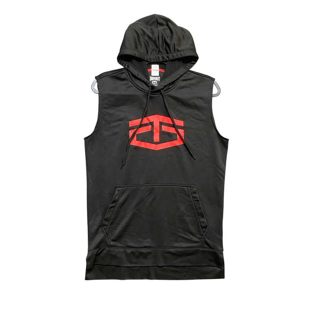 Tapout Sleeveless Hoodie Mens Small Black Graphic Logo Pullover Athletic Gym